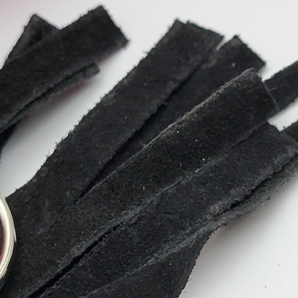 Vtg. Black Suede Leather Tassel Keychain W/ 1937 Indian Head Nickel Charm 13.5" - Picture 4 of 10